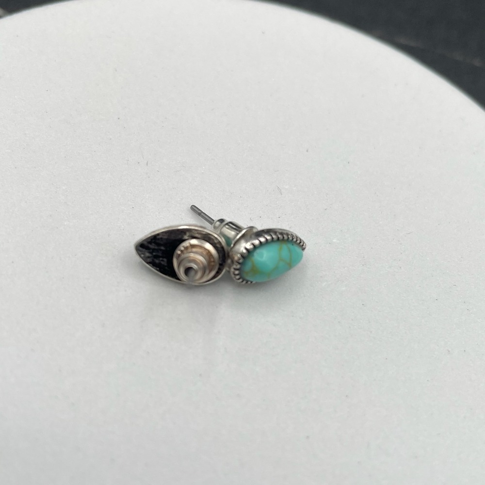 Vintage Silver-Tone Classic Fashion Faux Turquoise Teardrop Stud Earrings - Picture 4 of 9